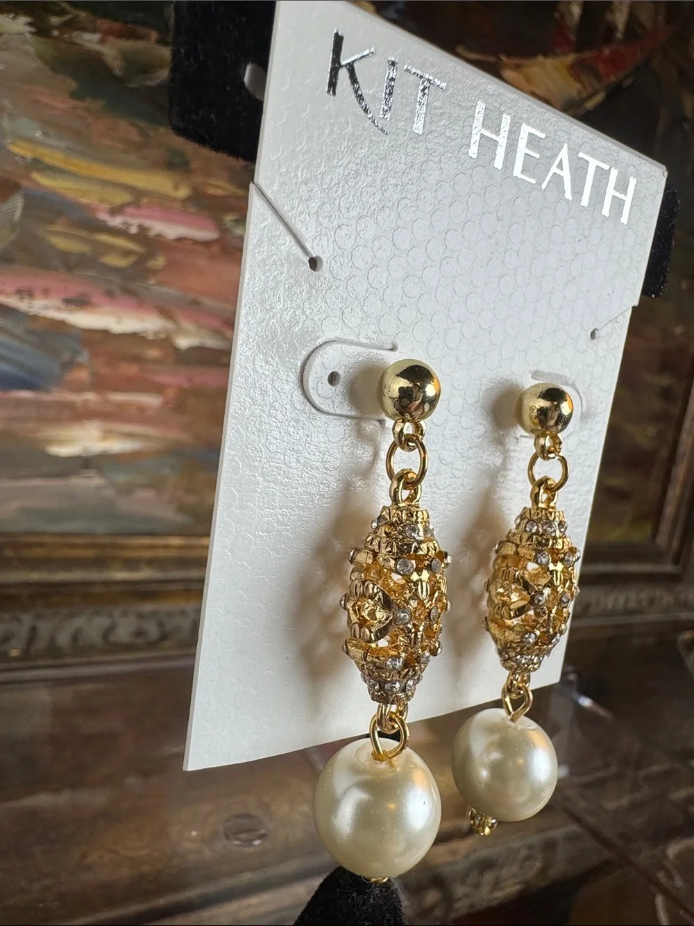 0568-Heath Ceramics Gold Crystal Cluster‎ Earrings with Pearl Drops